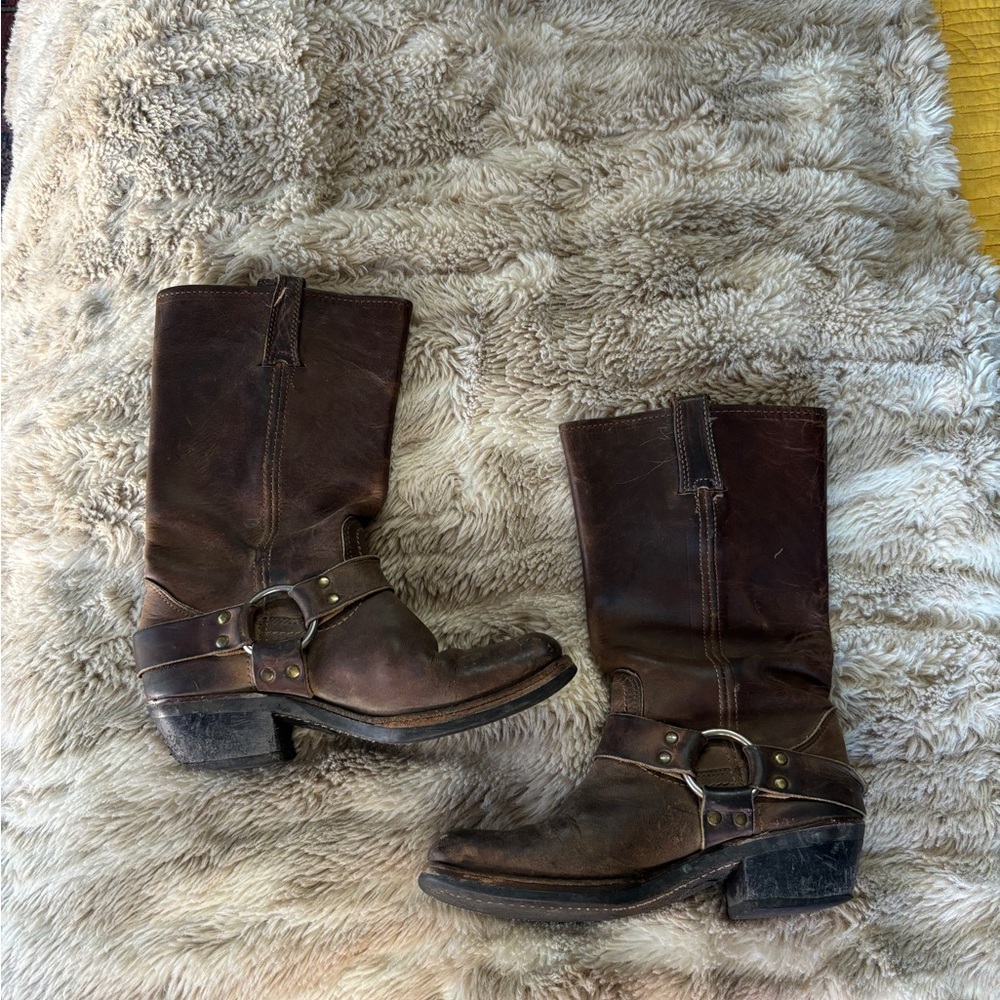 Frye 12R Brown Leather Harness Boots